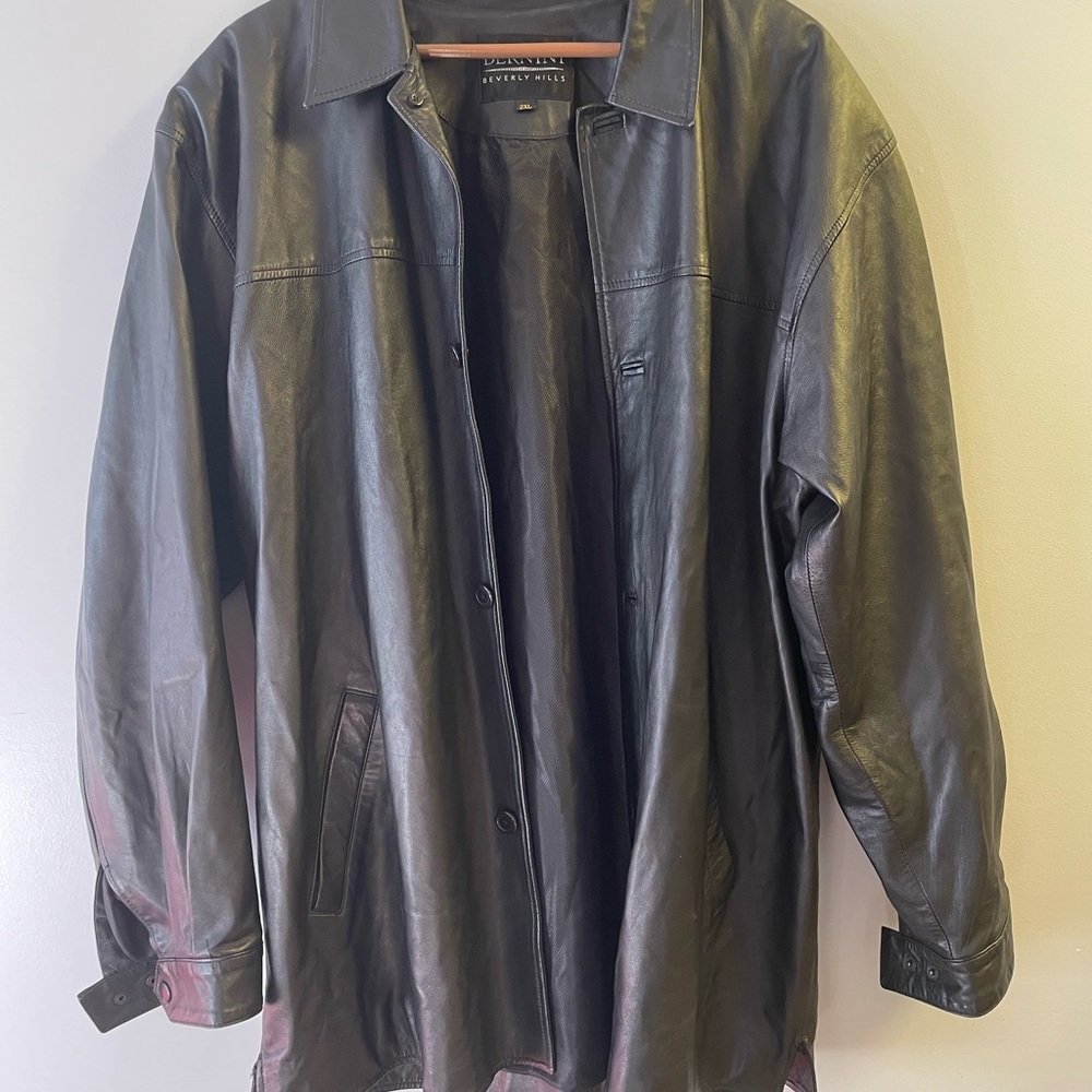 BERNINI Leather Men’s black shirt/ coat, lined, 2xl 2xl, button up, long